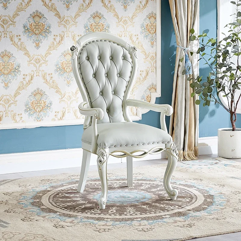 

X European Luxury Dining Chair Solid Wood Leather Modern Romantic Wedding Chairs Comfortable Design Comfy Muebles Home Furniture