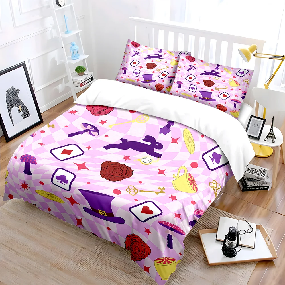 Rabbit Card Mushroom Element Bedding Set for Kids Luxury Gift 3pcs Digital Print Comforter Set Soft Comfortable Breathable