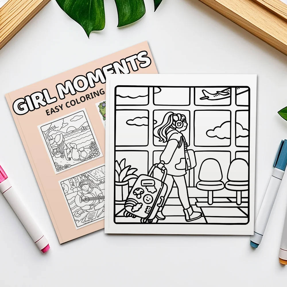 Relaxing Coloring Book for Adults & Teens, Cozy Atmosphere Art Book with Bold Easy Patterns, Stress Relief Aesthetic Girl Moment