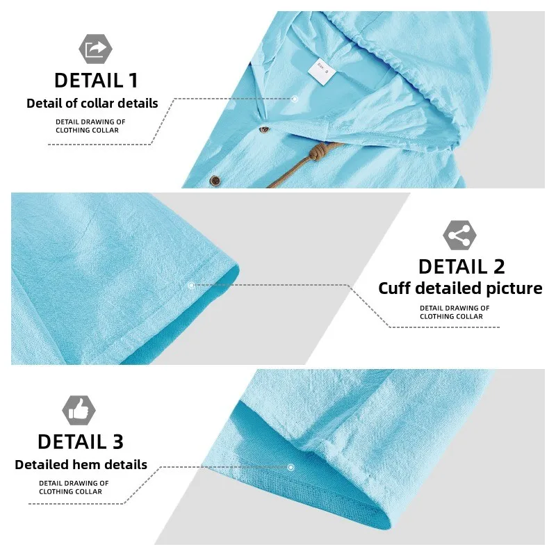 2025 Men's Linen Shirt Summer Short Sleeve Hooded Casual Jacket Breathable Outdoor Tops Jackets