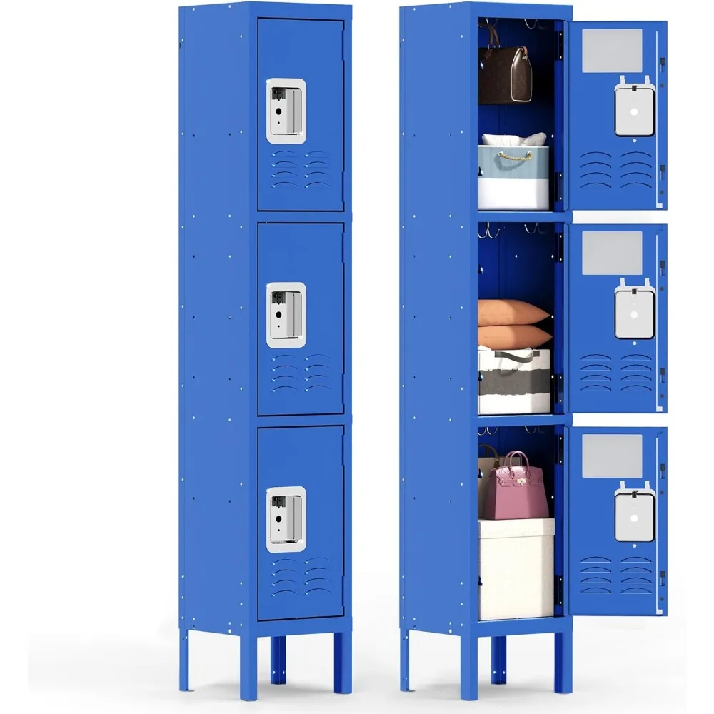 

Metal Locker for Employees 66 H Tall Storage Lockers with Lock and Mirror Gym Locker Cabinet with 3 Doors Steel Wardrobe for Off