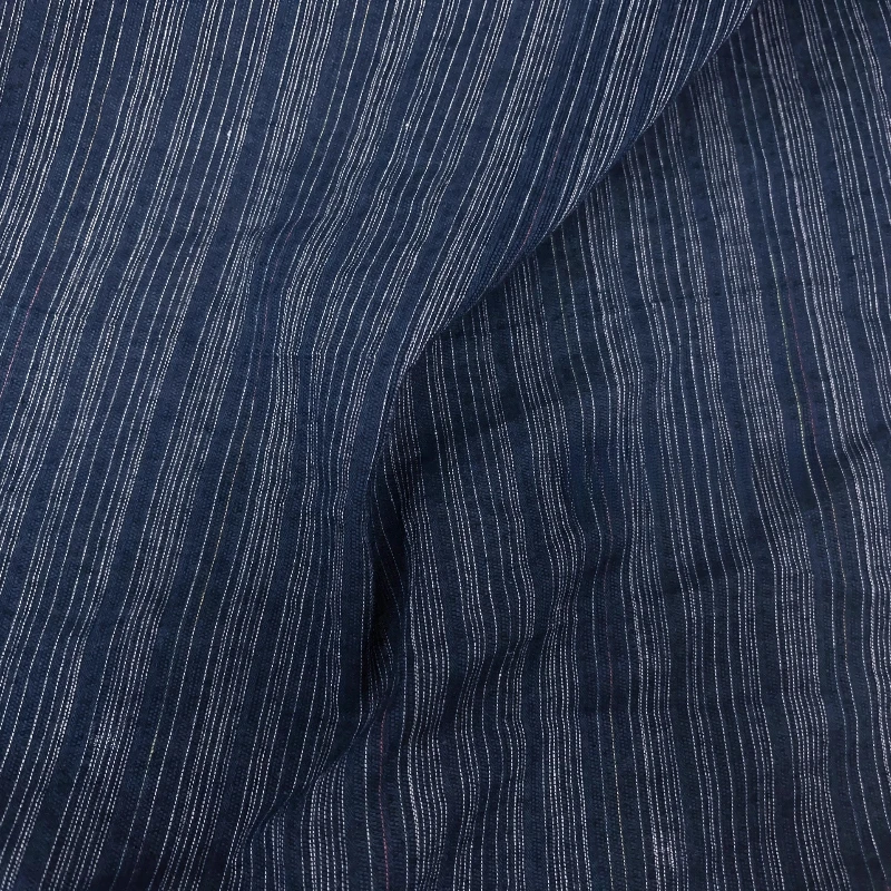 

Navy Blue Vertical Stripe Linen Cotton Fabric Lightweight Ethnic Hanfu Robe Cheongsam Traditional Costume Fabric