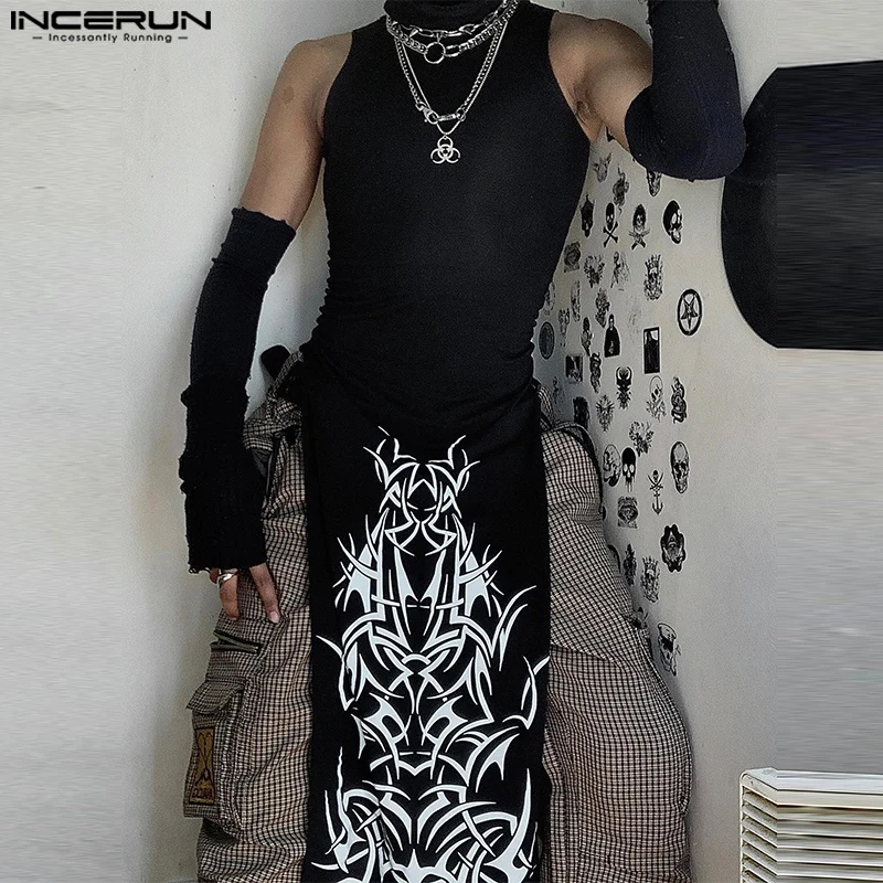 

INCERUN Мужская футболка с принтом и длинным рукавом, повседневная мужская одежда, водолазка, уличная одежда, модные мужские длинные стильные футболки 2025, топы