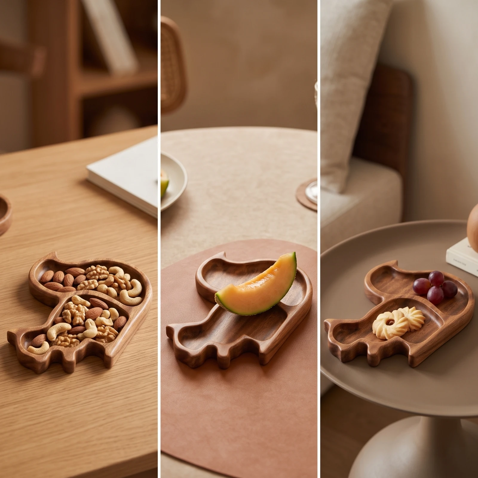 Squirrel Tray Natural Wooden Compartment Tray Platter with Sections Compartmentalized Divided Serving Platter Farmhouse