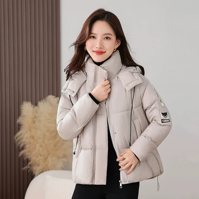 

2025 Fashion Cotton-padded Jacket Women's Winter Sports Short Parkas Hooded Thicken Student Coats Warm Loose Casual Outerwear