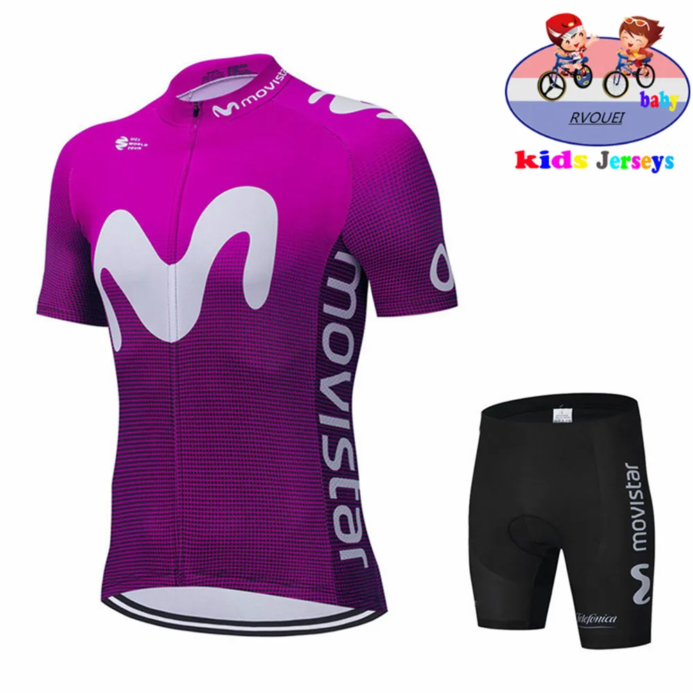 Movistar Kids Cycling Jersey Set Team Shorts Children Cycling Clothing Boys Summer Bicycle Wear Breathable Outdoor Sportswear