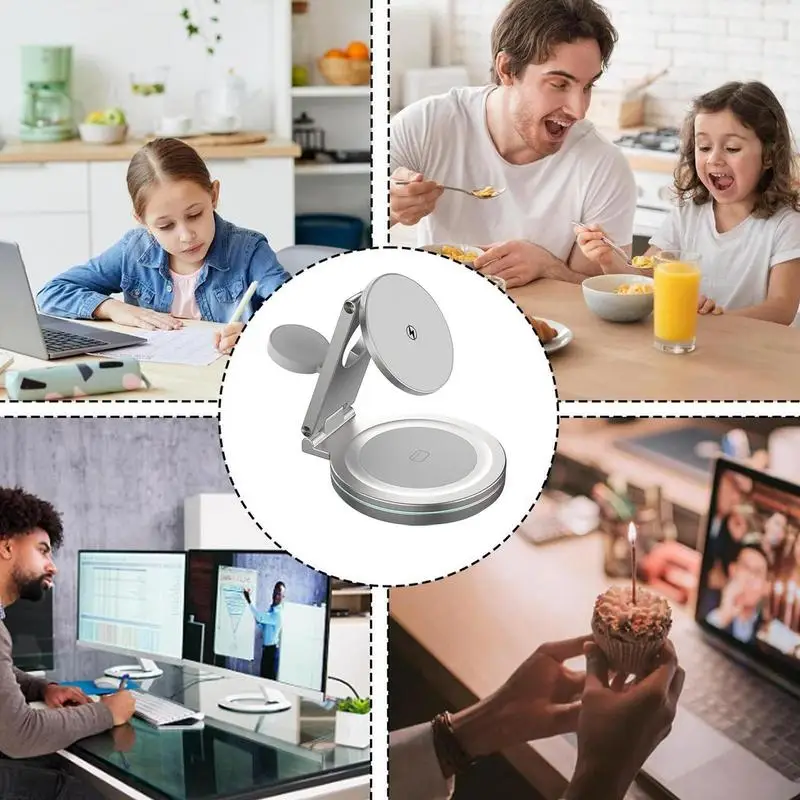 Wireless Charging Station Anti-Skid Adjustable Charging Dock Bedside Multifunctional Phone Stand With 360 Zinc Alloy Rotation