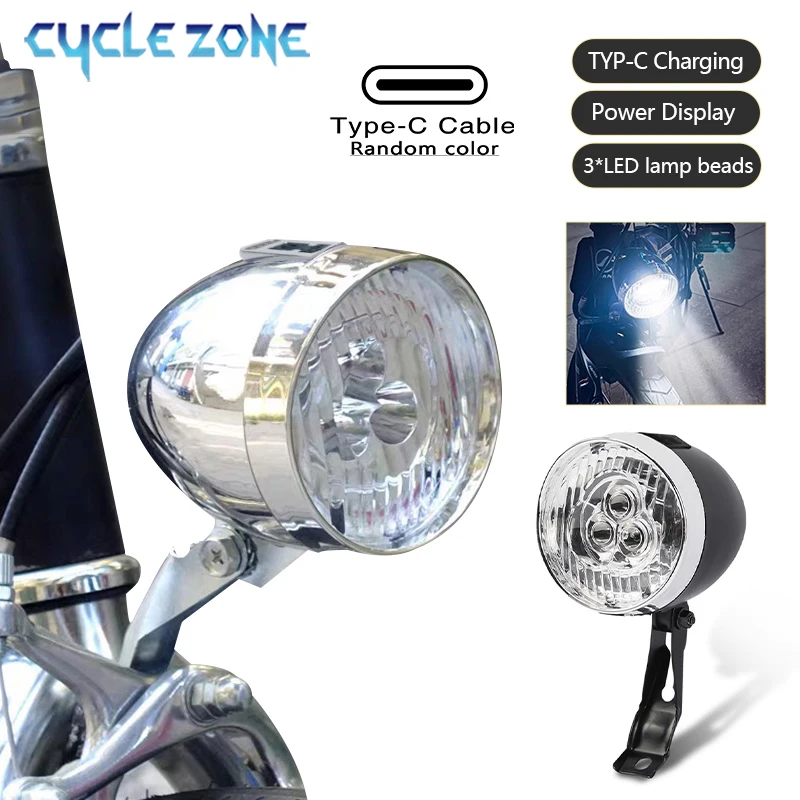 【セール中】ヴィンテージ自転車フロントライト 3 LED 自転車ヘッドライト MTB 懐中電灯レトロデザインサイクリングヘッドランプ夜間走行用ブラックシルバー