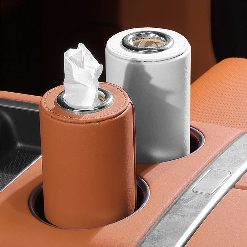 

1Pc Leather Car Tissue Holder Cylinder Round Napkin Box Case for Center Console Interior Accessories Suitable for BMW Toyota