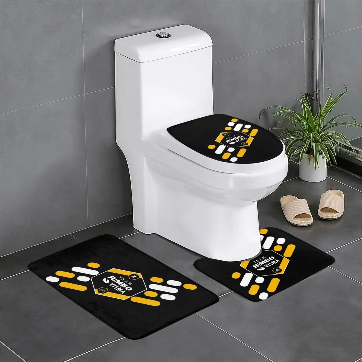 Custom [Jumbo Visma Pro Cycling Team 3 Piece Bathroom Rugs Absorbent Non-Slip Toilet Bath Mat Sets