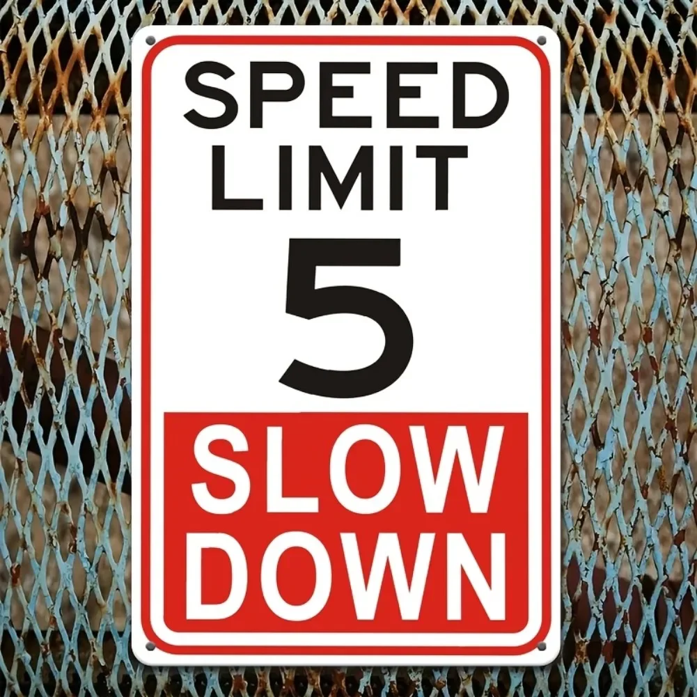 [Vintage Metal Speed Limit Sign] 1pc Vintage Metal Speed Limit 5 Slow Down Sign - 8x12 Inch Retro Wall Decor for Home, Garage
