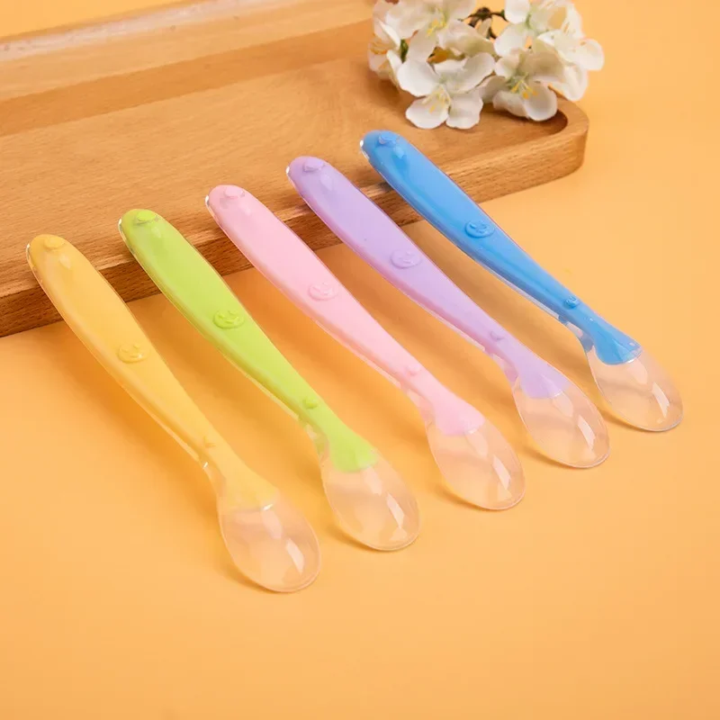 

Baby Soft Silicone Spoon Candy Color Temperature Sensing Spoon Children Food Baby Feeding Tools Baby Things