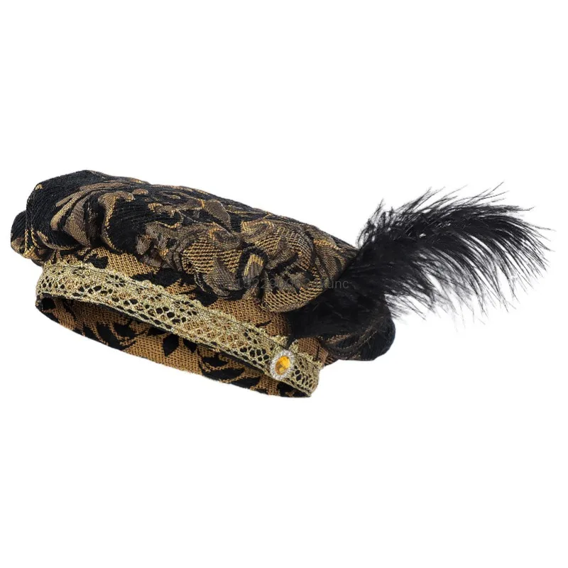Sombrero de brocado revolucionario isabelino Tudor renacentista del siglo XVIII para hombres y mujeres, sombrero flexible de poeta Medieval de lujo para Halloween