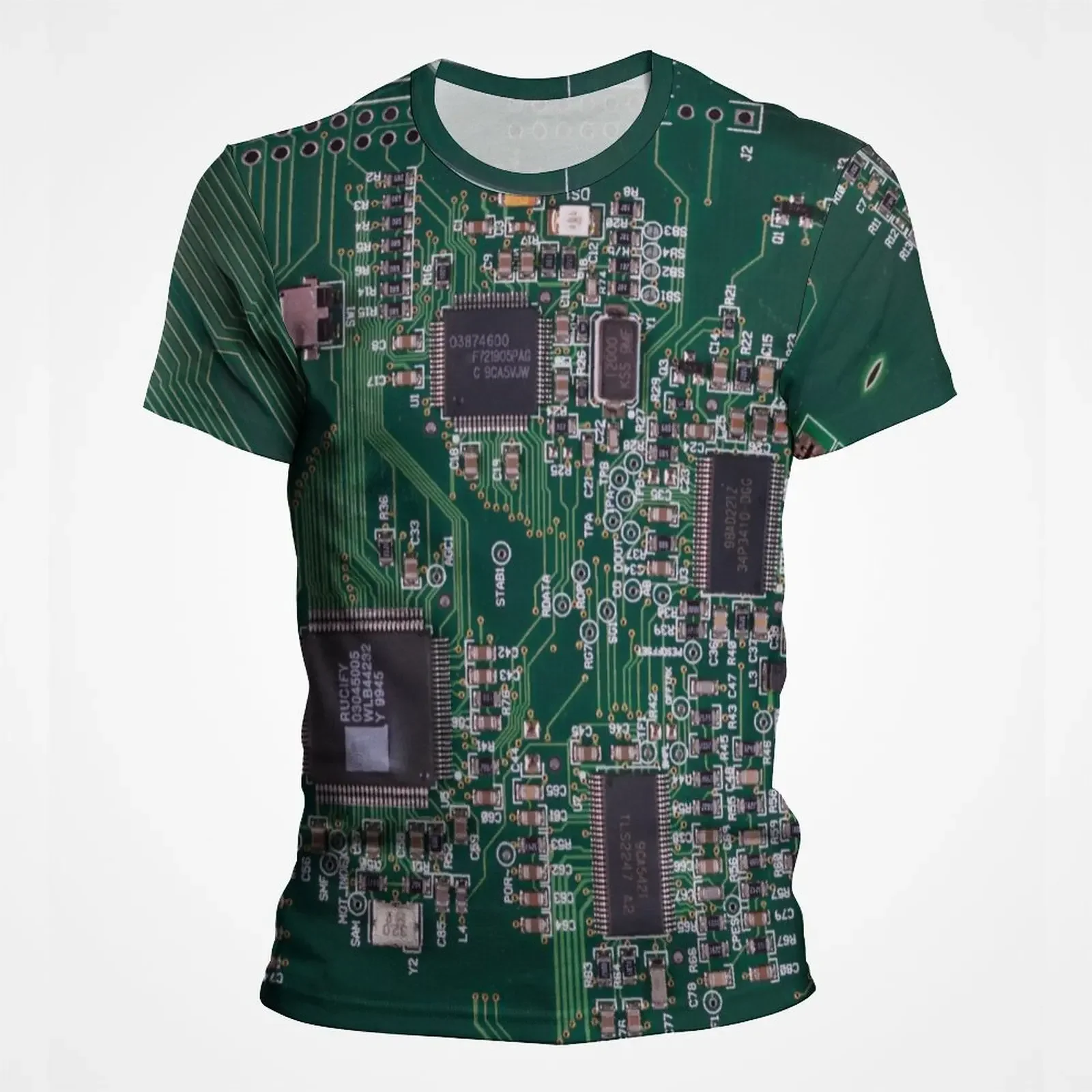 Herren-T-Shirt mit 3D-Leiterplatten-Motiv, realistisches elektronisches Chip-Motherboard-Muster, Kurzarm-T-Shirt im Technologie-Stil, Street-Top – Detail 5
