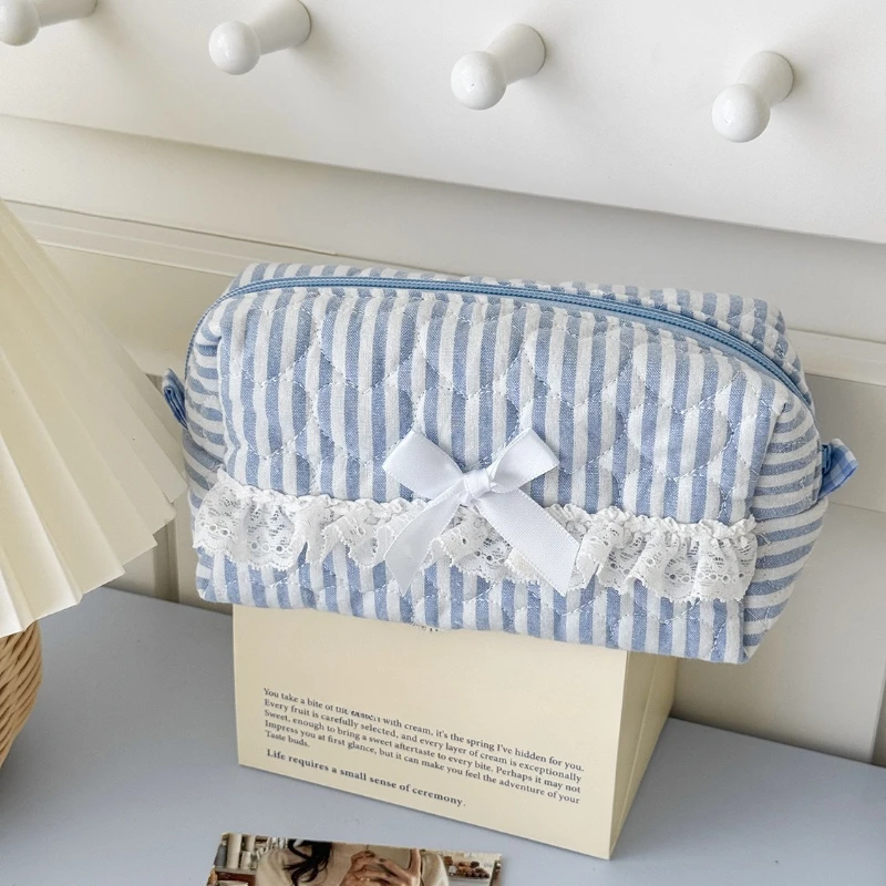 

Розовая косметичка с цветочным бантом, милая кружевная косметичка большой емкости, женский косметический органайзер, сумки для хранения