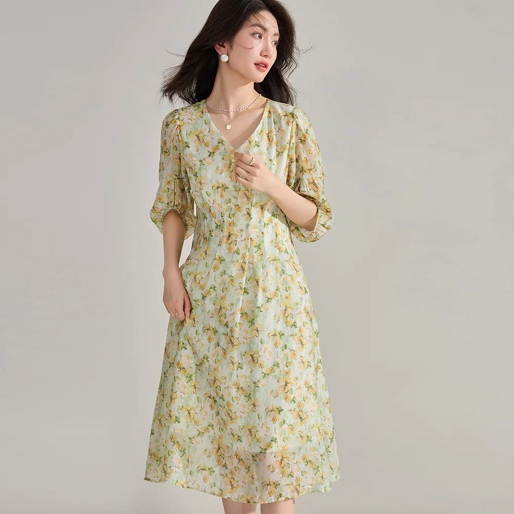 Maxdiane Summer New Gentle Beach Vaion Sleeen Floral V-ne Dr Faionable Maxi Dr للنساء فوق 35 عامًا