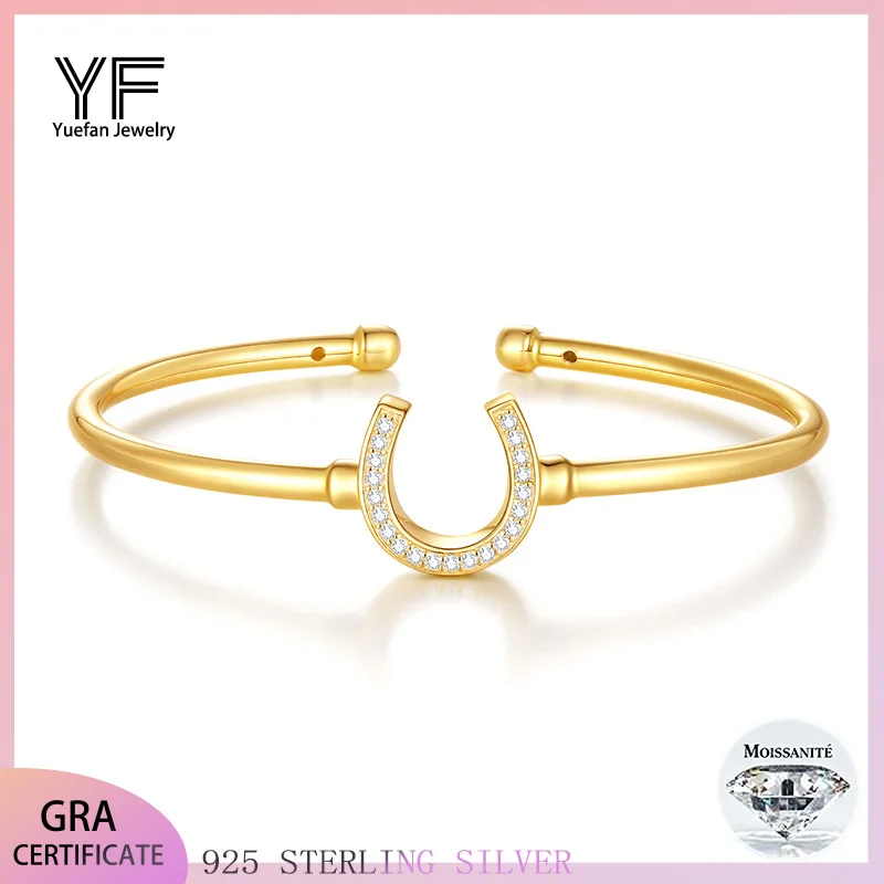 

S925 Silver Moissanite New Open C-shaped Bracelet D VVS1 Certified Hip Hop Style Jewelry Personalized Bracelet Gift