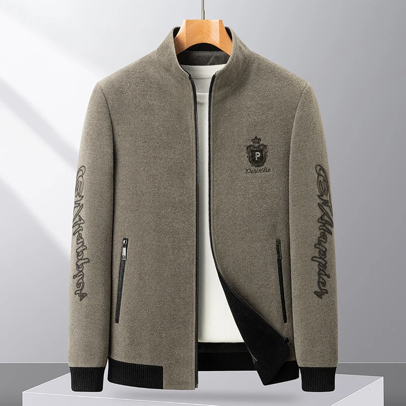 

Winter Chenille Woolen Jacket Men's Fashion Stand Up Collar Thick Warm Wool Blends Jackets Casual Business Coats Social Overcoat