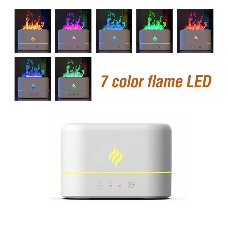 USB-Powered Flame Simulation Humidifier with Aromatherapy and Lighting - Essential Oil Diffuser in 7 Colors for Bedroom and Trav