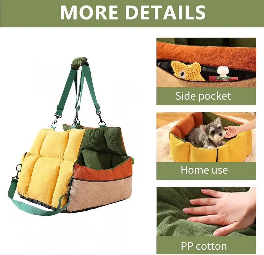 Teflon Easy‑Clean Removable Pet Car Seat Bed, Detachable Dog Cat Travel Cushion, Outdoor Pet Carrier, Bulk Wholesale