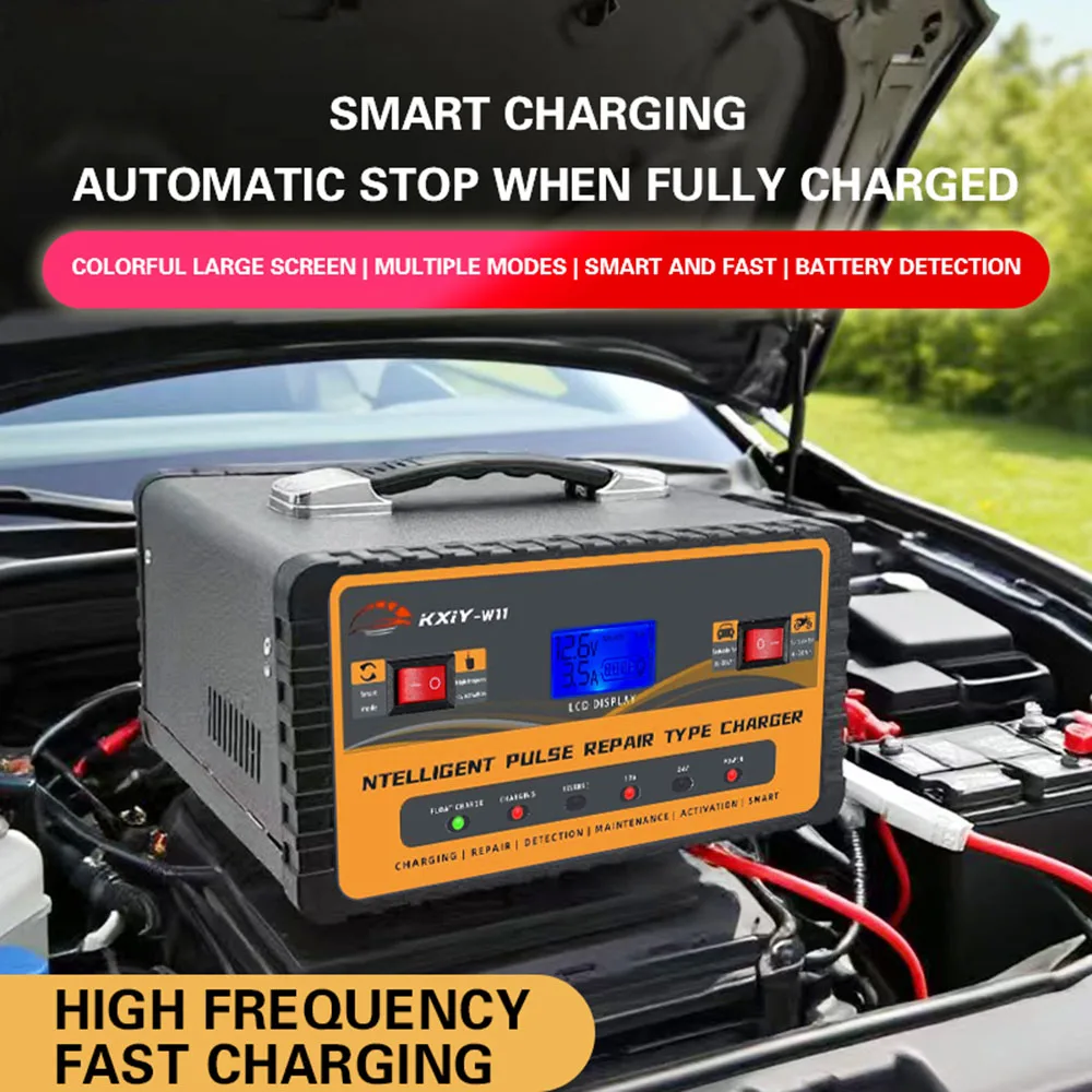 130W 24V 12V Car Battery Chargers Intelligent Pulse Repair Digital Storage Cell Lead Acid Batteries Chargers Automobile Charger