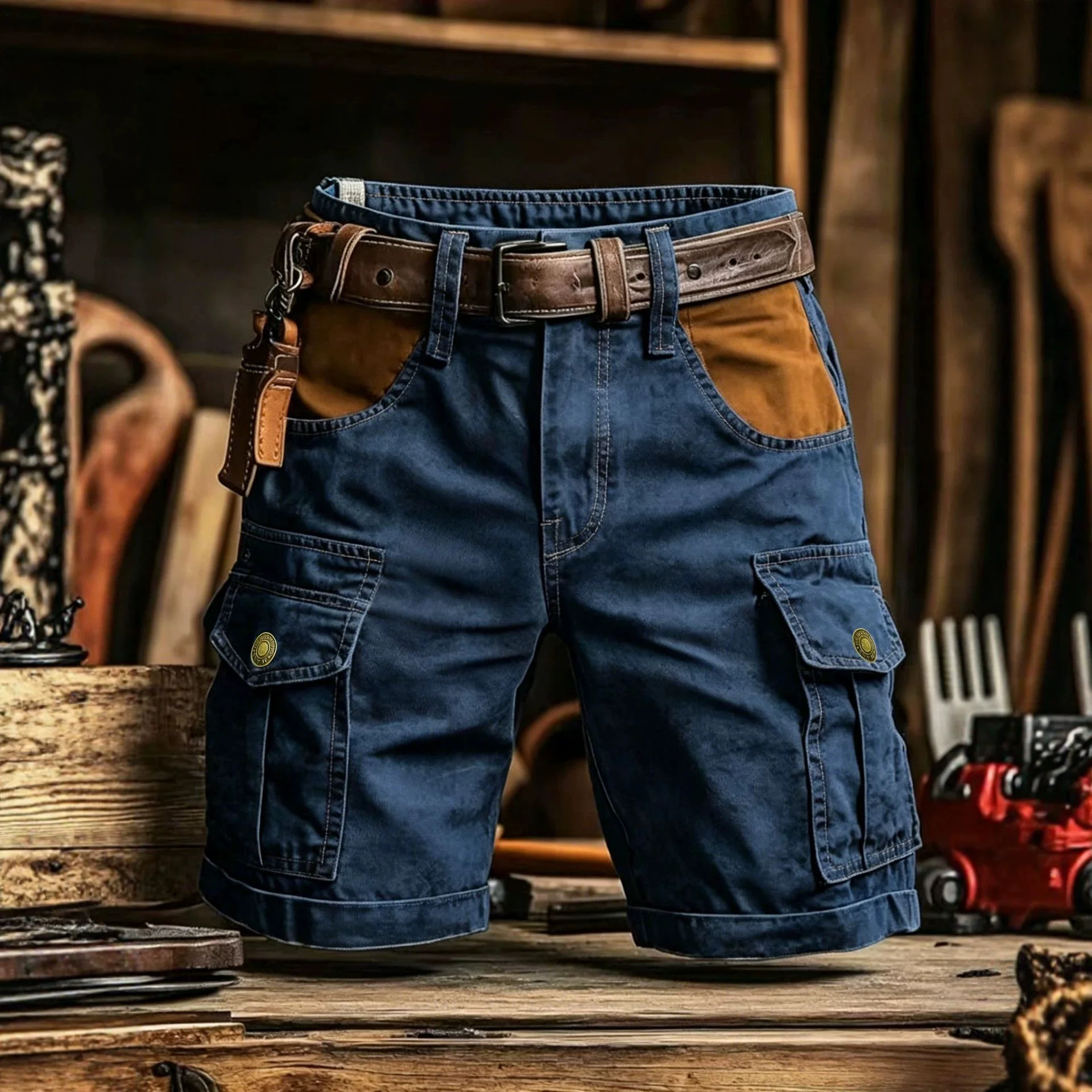 100% cotton Men's Cargo Shorts Summer American Street Punk style spliced Casual Shorts Outdoor Man Multi-pocket Sports Shorts