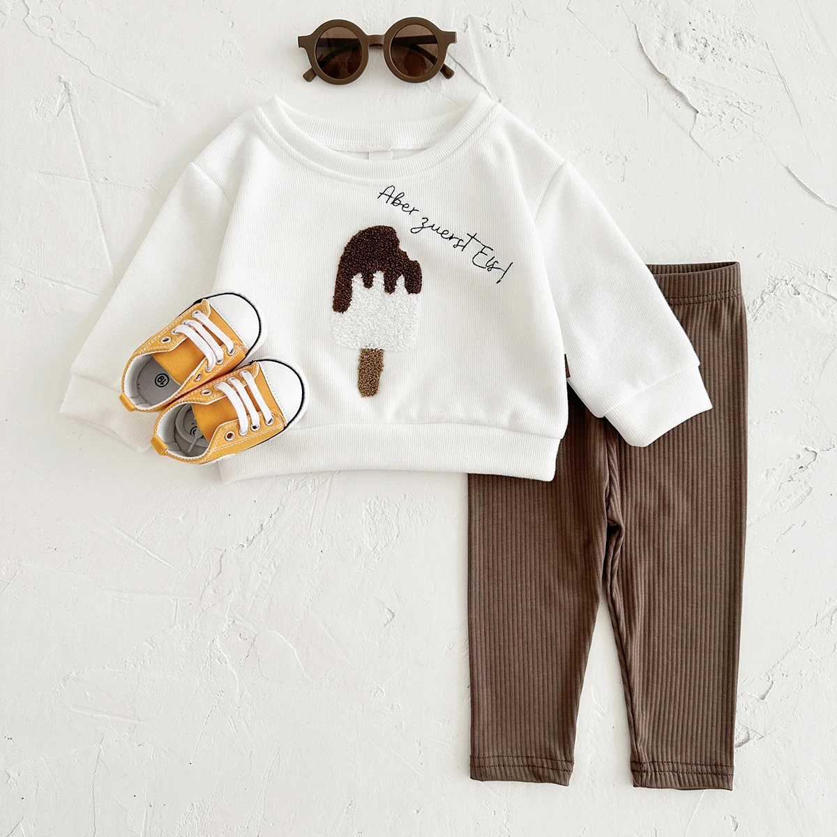 2PCS Boys Baby Infant Suit Fall Children\'s Top Cute Popsicle Embroidery Spring Baby Outfit Set Long Sleeve Girl Kids Clothes