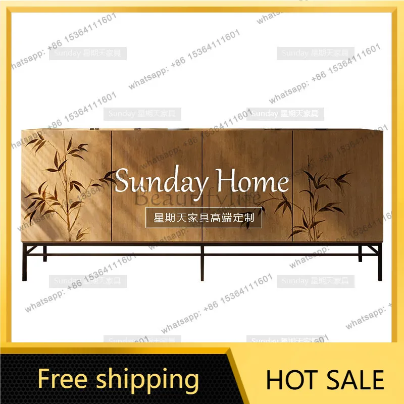 Factory direct sales  New National Style Hand Painted Bucket Cabinet Log Wind Large Capacity TV Cabinet