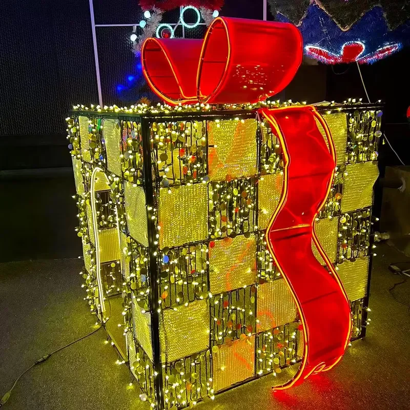 3D Giant Outdoor Christmas Decorations Commercial-Grade Red Bow Lighting LED Light Source IP65 Winter String Style