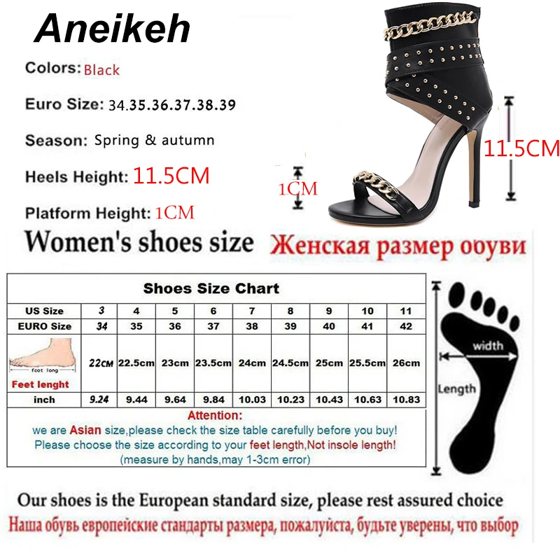 Aneikeh 2024 Sexy Rivet Metal Decoration High Heel Sandals Women Cover Heel For Party Gladiator Ladies Shoes Black Size 35-40