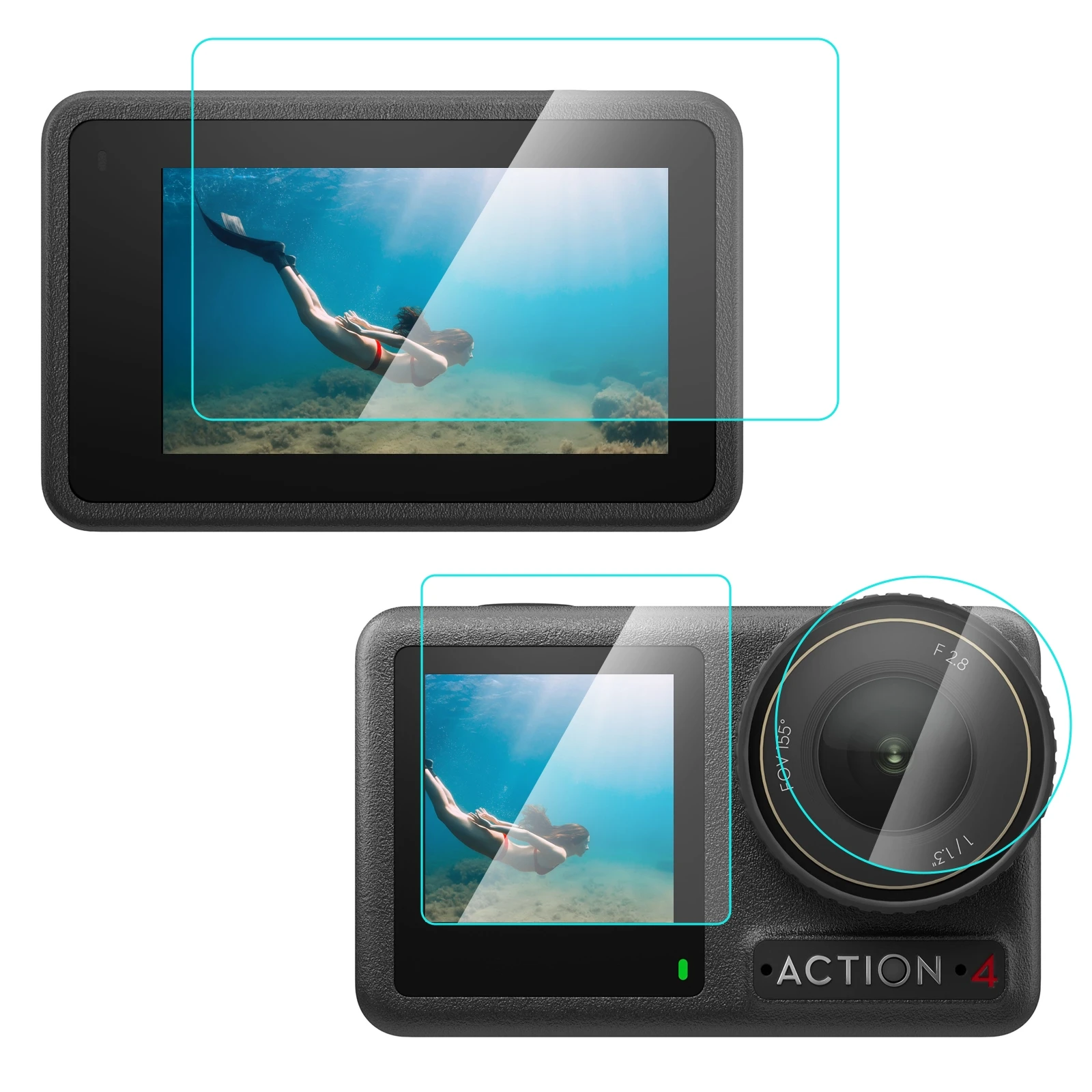PULUZ 3-in-1 Lens Front and Back Screen Tempered Glass Explosion-proof Film For DJI Osmo Action 4 Accessories