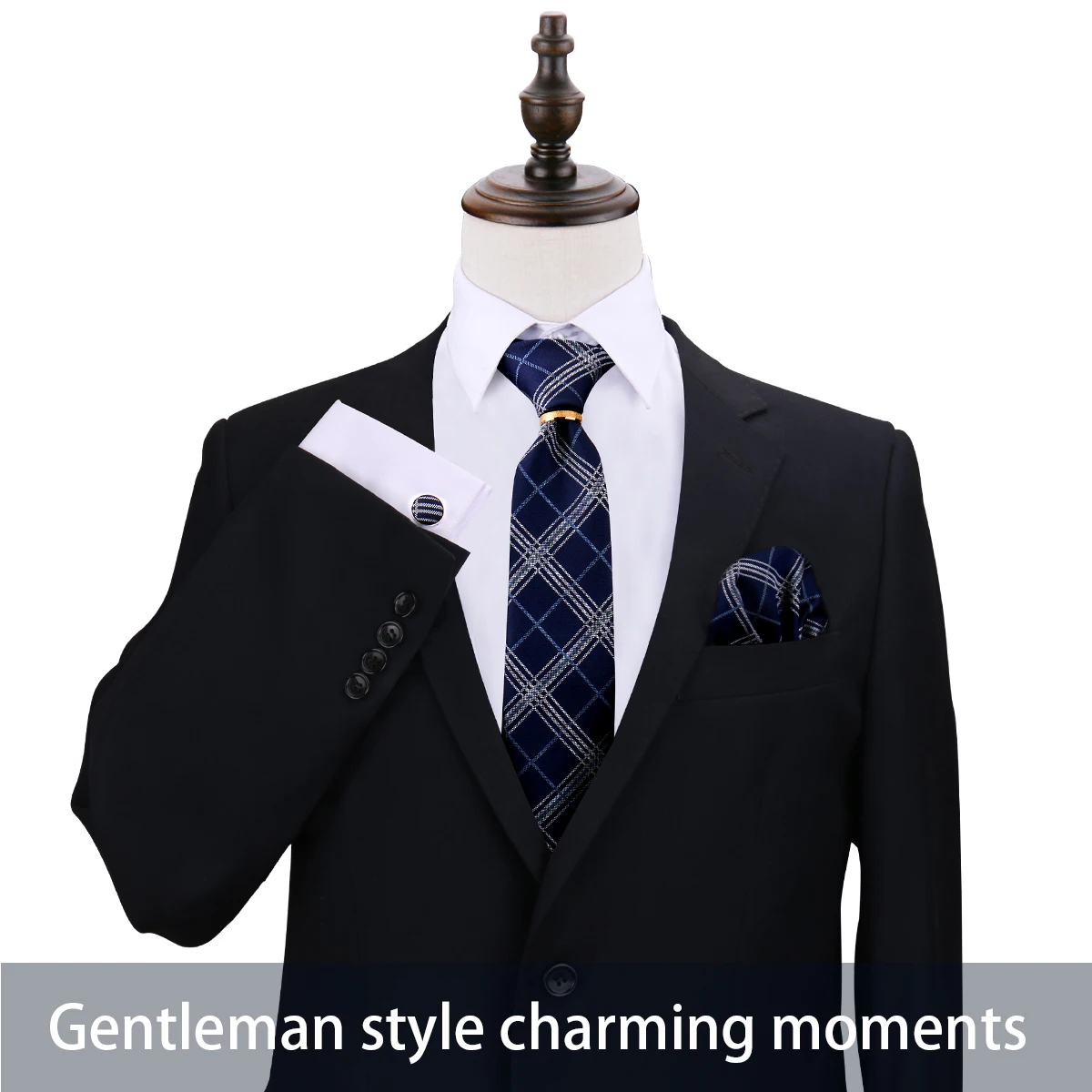 Men Tie Ring Gold Metal 8cm Necktie For Man Handkerchief Cufflinks Metal Ring Brooch Pin Set Luxury Wedding Party Ties Gifts - Image 2