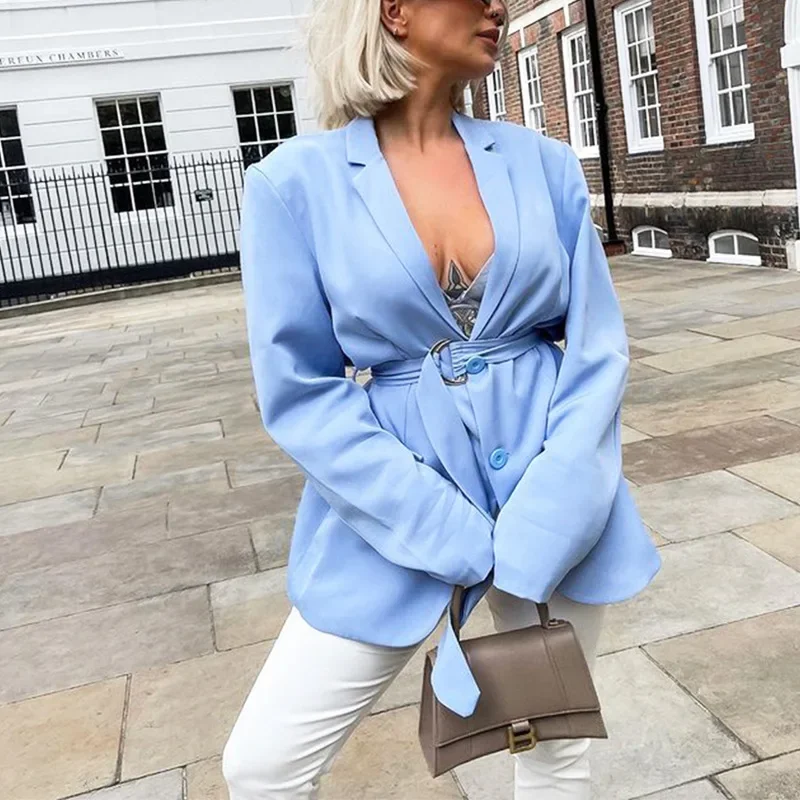 Blazer Women's Spring and Autumn 2024 Sexy V-neck Single-breasted Elegant Belt Long-sleeved Lace-up Office Ladies Slim Blazer