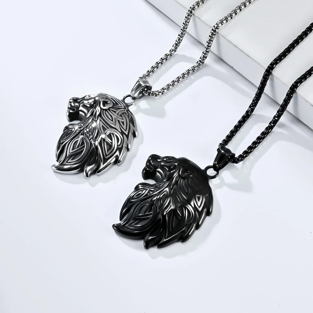 JHSL New Male Men Animal Lion Pendant Necklace Stainless Steel Chain Black Silver Color Fashion Jewelry Dropship Wholesale