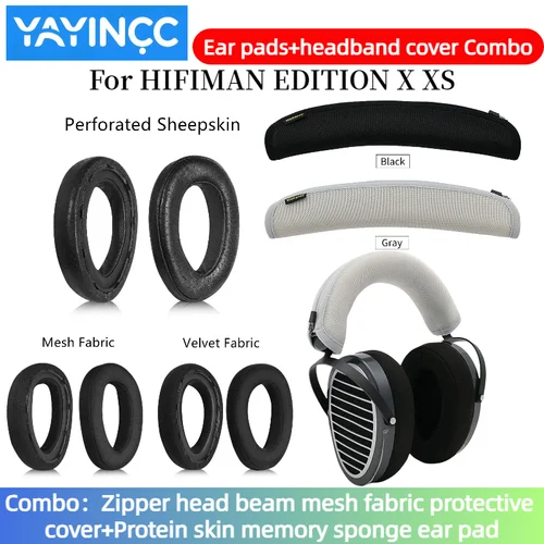 Imagen 1 del producto Almohadillas de repuesto YAYINCC de piel de oveja + cubierta de diadema con cremallera Combo para auriculares HIFIMAN EDITION X XS ANANDA HE1000SE ARYA