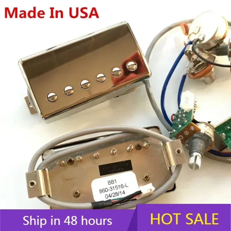 H X Shop Store--1 Set  Electric Guitar Humbucker Pickups with Pro Wiring Harness for BB1  BB2 BB Series Nickel Cover silver