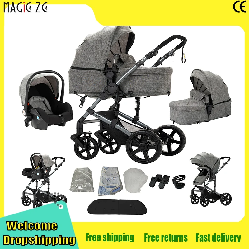 Passeggino 3-in-1 con Seggiolino Auto, Carrozzina per Neonati con Posizioni Seduta e Sdraiata, Sistema di Viaggio Pieghevole Bidirezionale