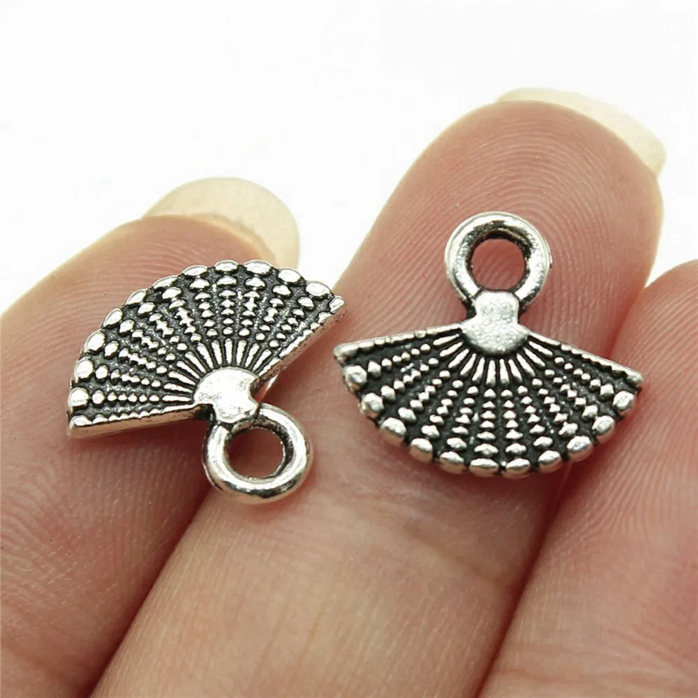 10pcs/lot 14x12mm Fan Charms For Jewelry Making Antique Silver Color 0.55x0.47inch