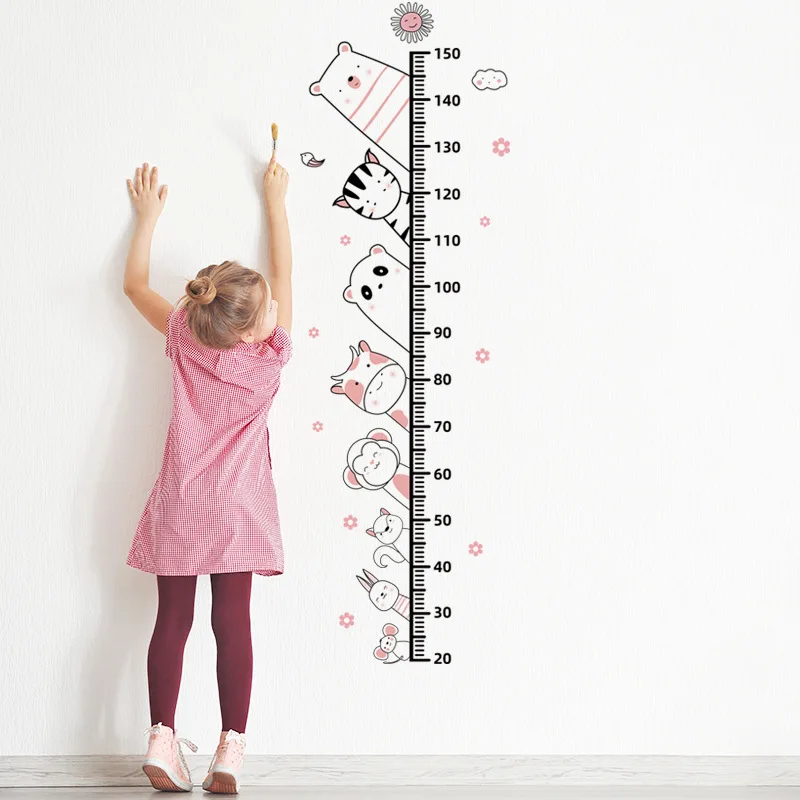 Cartoon Animal Height Measurement Wall Stickers Growth Chart Ruller Wallpaper for Kids Room Baby Room Bedroom Wall Decoration