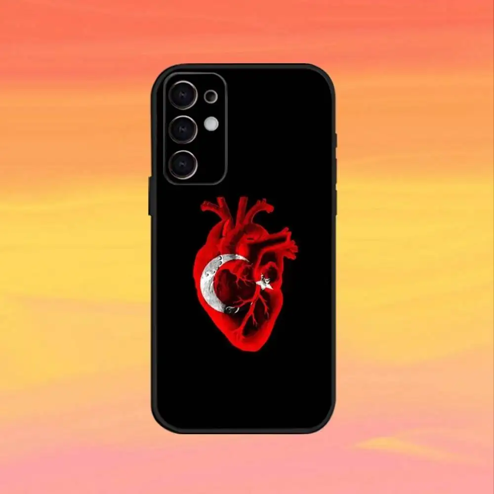 1pc Casing Ponsel Bendera Turki Untuk Samsung S25,S24,S21,S22,S23,S30,Ultra,S20,Plus,Fe,Note,5G Warna Hitam