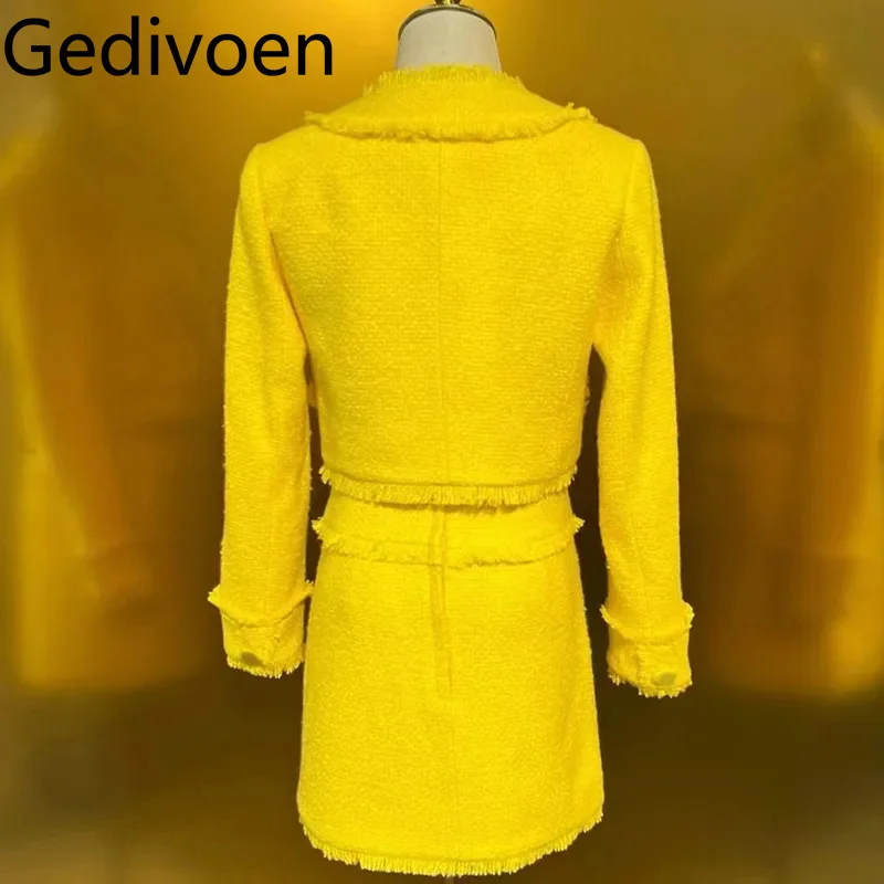 Gedivoen Autumn and Winter New style Women's Suit Long-Sleeved Single-Breasted Tops+A-Line Short Skirt Cotton 2 piece set