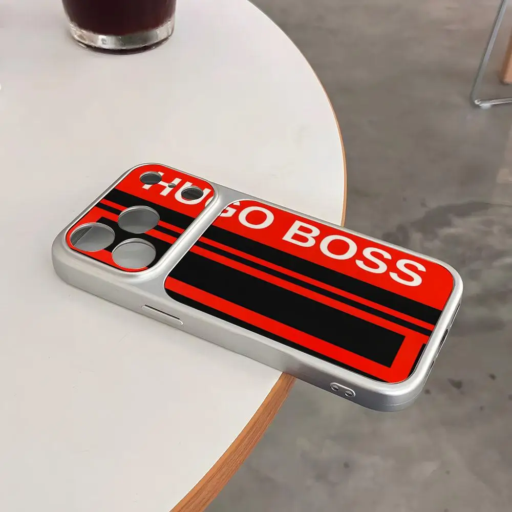 Capa de Celular H-Hugo B-Boss de Luxo com Textura de Couro de Cordeiro para iPhone 17 Air 16 15 14 Plus 13 12 11 X Pro Max