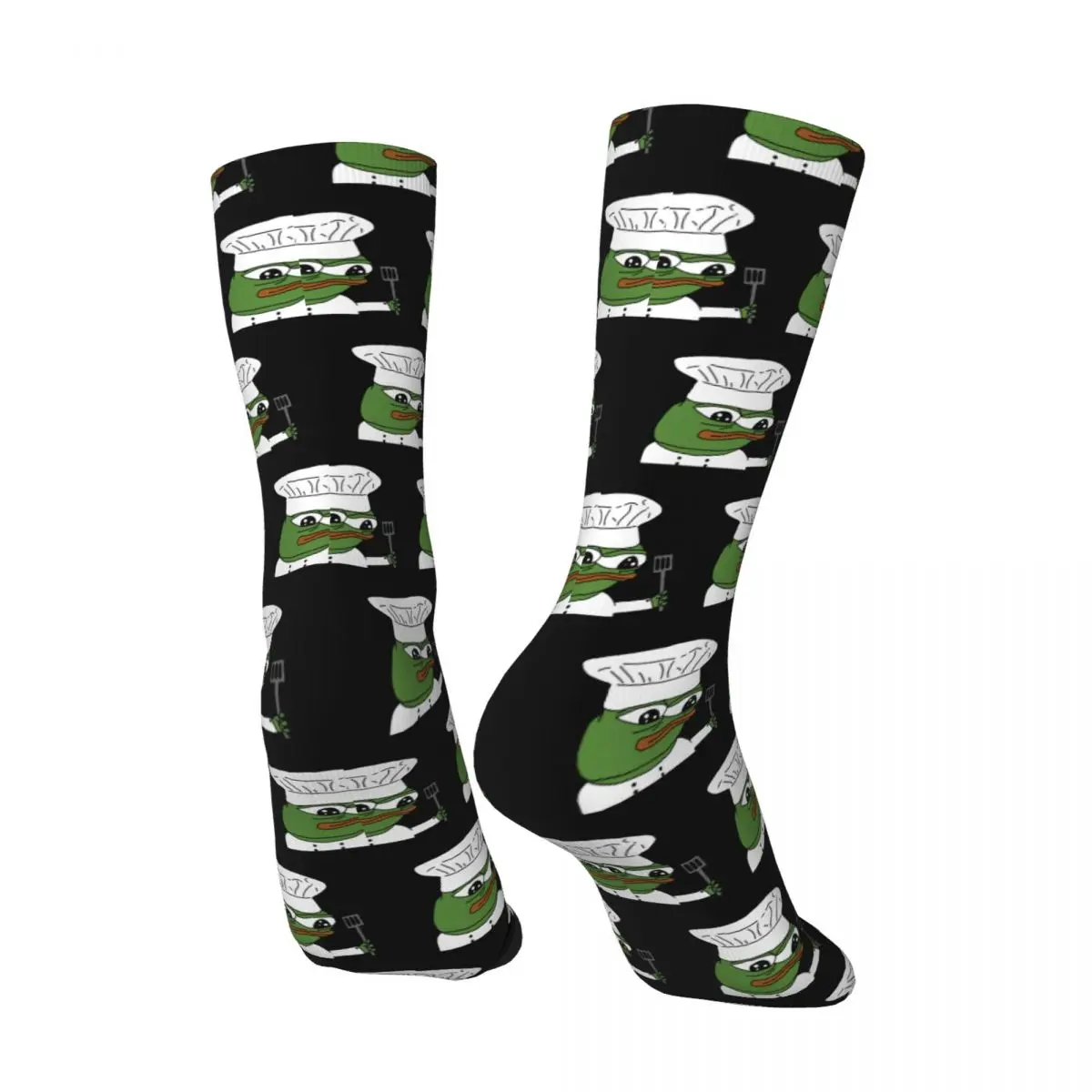 Funny Crazy compression Sock for Men Chef Hip Hop Harajuku Pepe Frog Animal Seamless Pattern Printed Boys Crew Sock Casual Gift