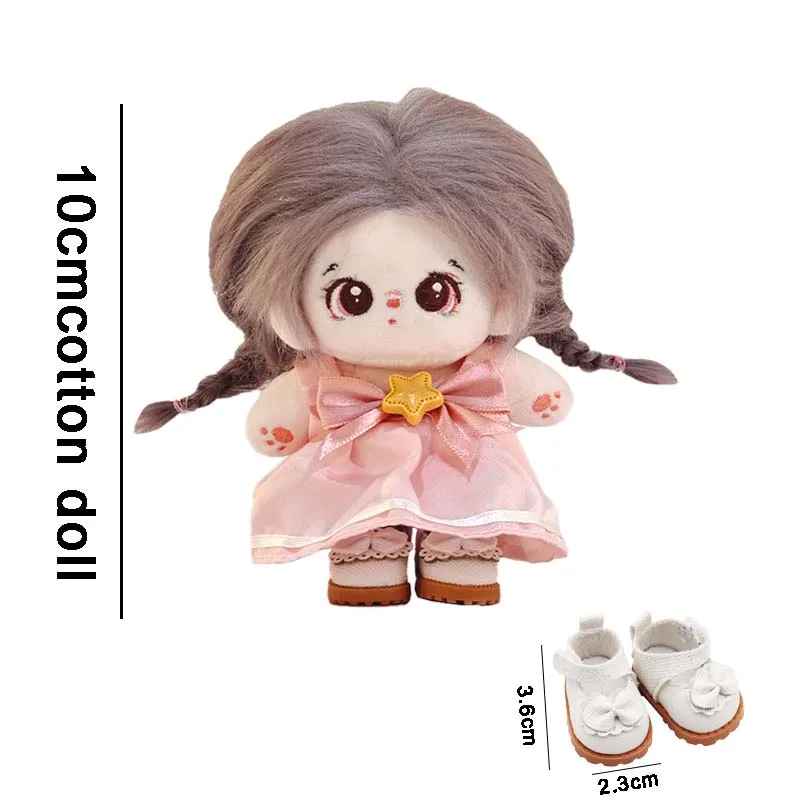 1 paar schoenen voor 10 cm katoenen popschoenen accessoires mini-popschoenen witte strik schoenen prinses lederen schoenen doe-het-pop speelgoed ﻿