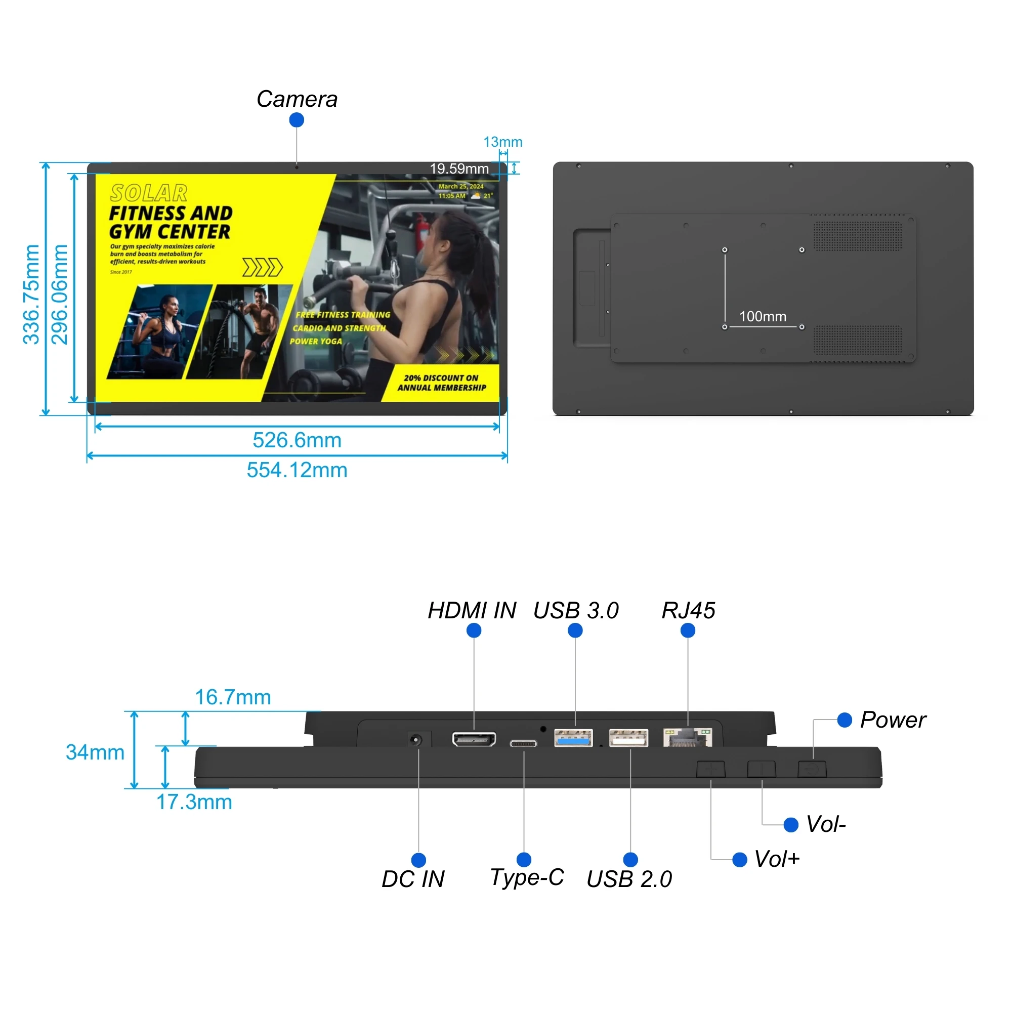 Wall Mount Android 13 RK3588S2 Touch Screen Monitor 4 + 64GB Advertising Digital Signage
