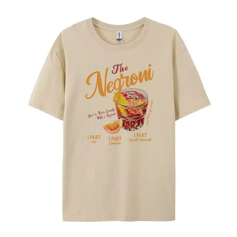 Negroni Women's Retro T-shirt Vintage Aesthetic Cocktail Drinking Lover T Shirt Loose Cotton Graphic Tees Unisex Clothes Gifts