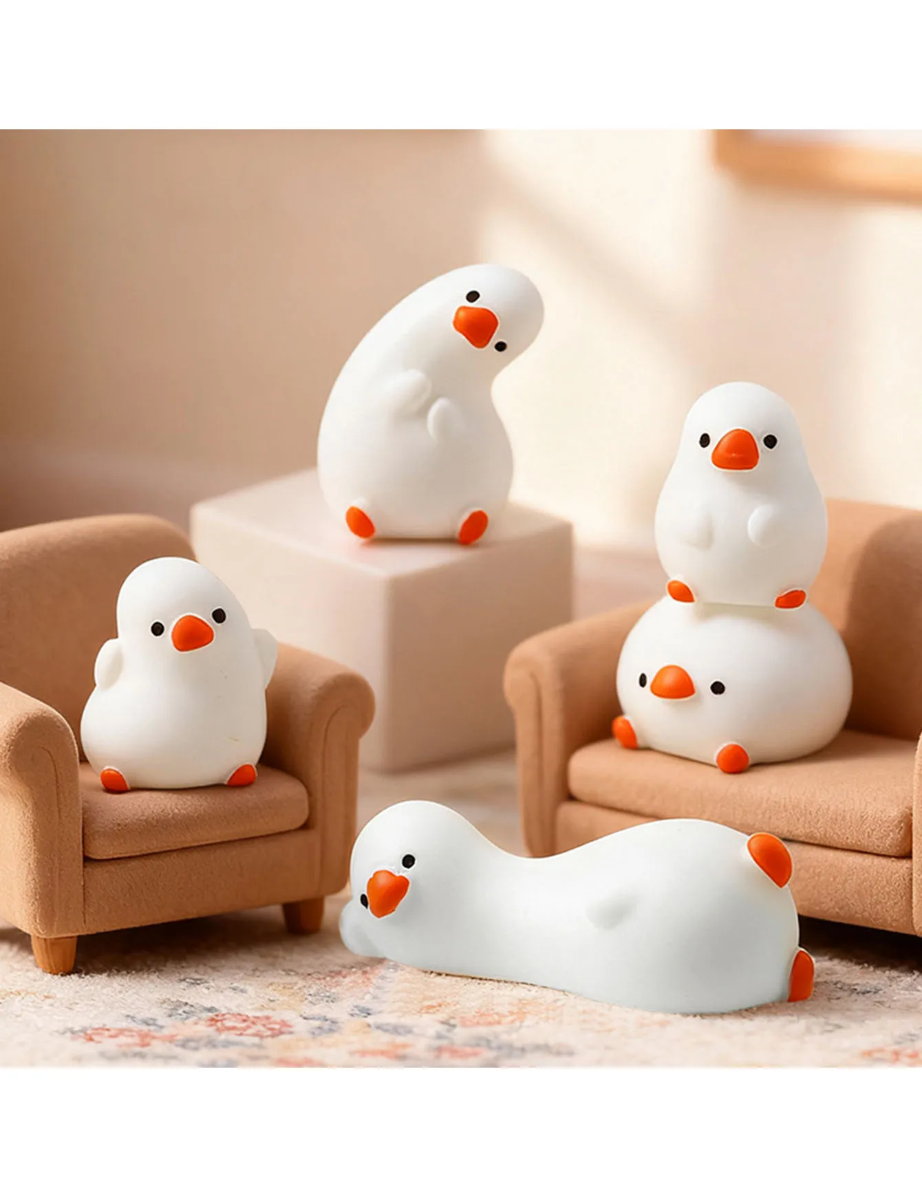3/5pcs Mini Cute Creative Cartoon Cute Odd Shape Big White Goose Doll DIY Decoration Desktop Car Resin Small Ornament