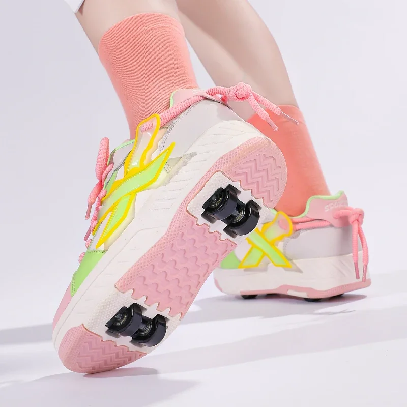 

Fashion Children Quad Wheel Skates Runaway Shoes Comfortable Sports Roller Skates Shoes Low Top Skating Skates Shoes with Wheels