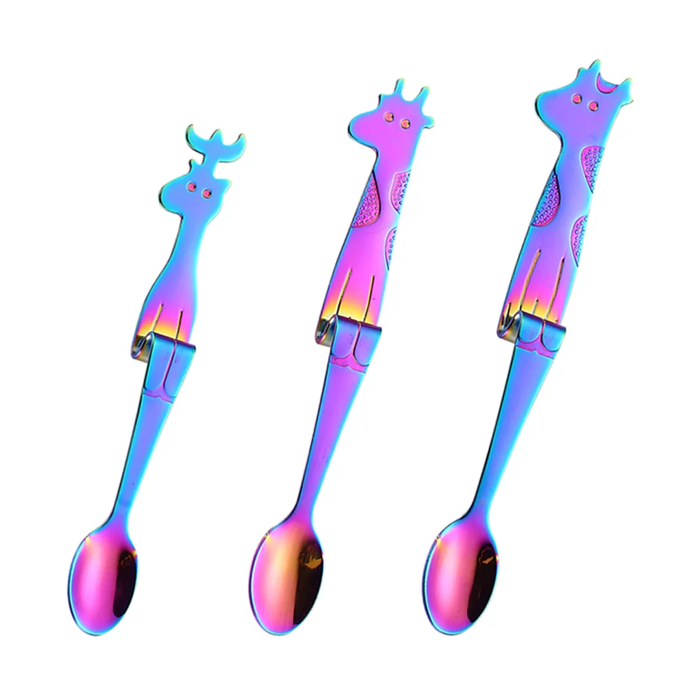 

3 Pcs Coffee Spoon Colorful Stainless Steel Kitchen Spoons Stirring Hanging Cup Dessert Scoops Modern Design Lightweight Giraffe