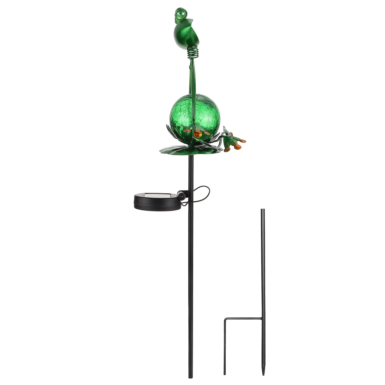 ソーラー屋外ライトカエル型ガーデンデコレーションひび割れガラスボール防水ledソーラー景観照明景観照明